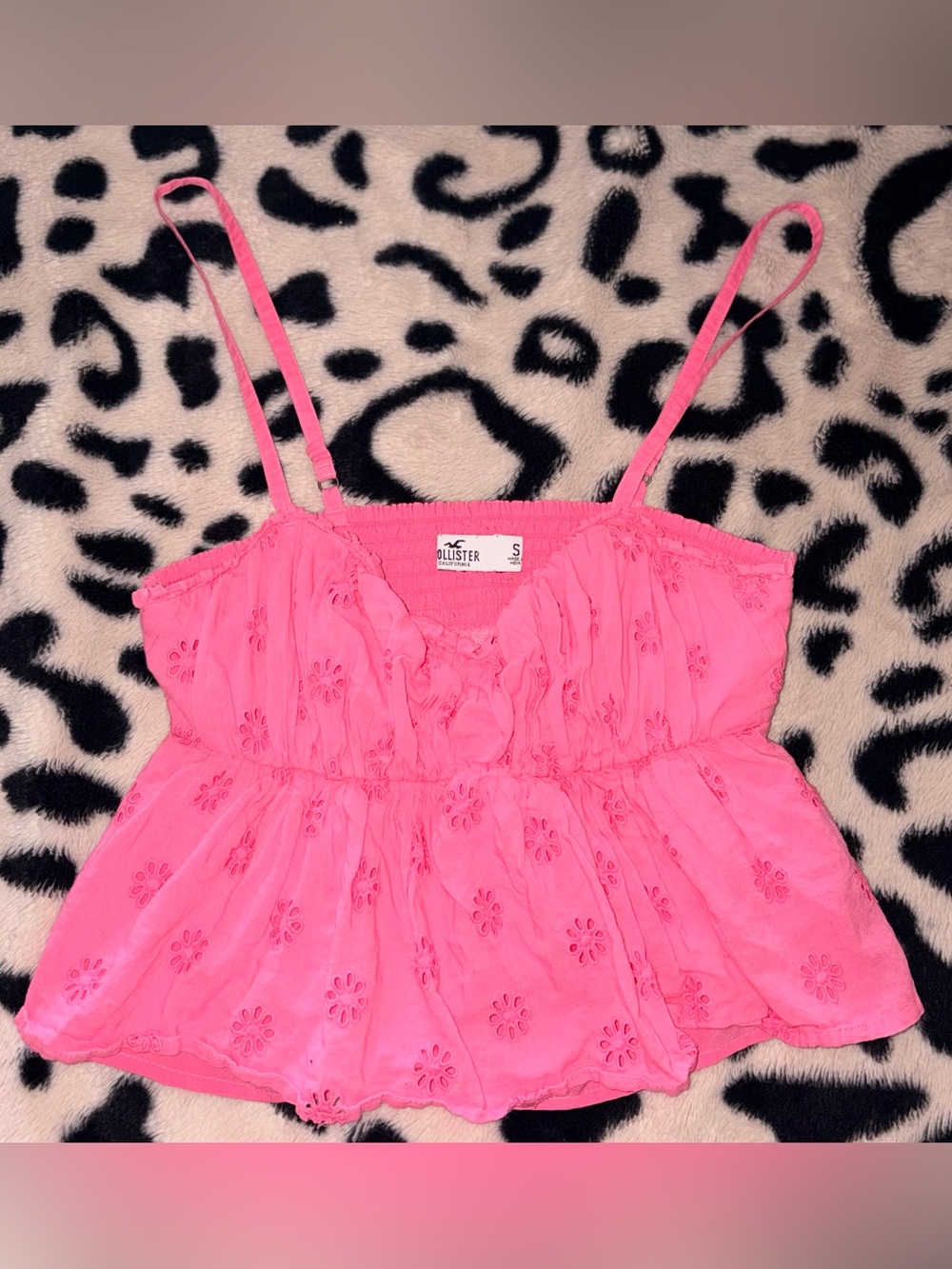 Hollister Hot Pink Eyelet Peplum Cami Tank Top - S